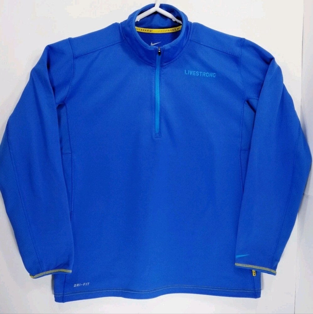 Nike Dri Fit Livestrong Mens Size Large 1/4 Zip Pullover Blue Soft FLAW
